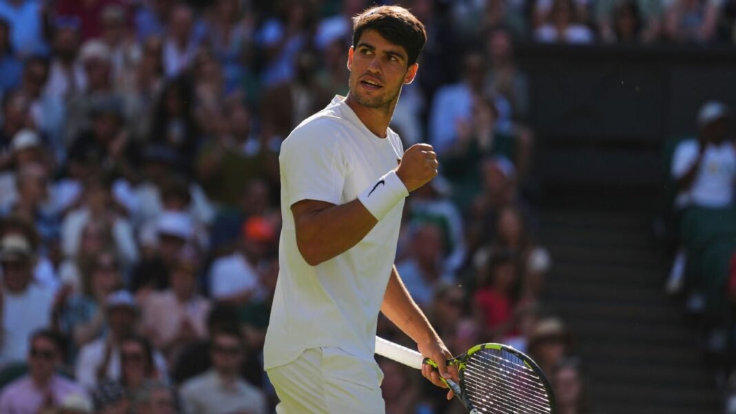 Carlos Alcaraz cruises past Oliver Tarvet at Wimbledon 2025